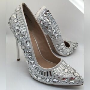 Silver Studded Rhinestone Embellished Heels Woman size 7